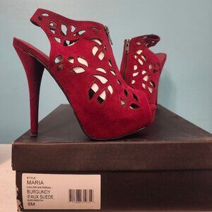 Sole Society Brand New in Box Burgundy platform slingback bootie heels, size 8M